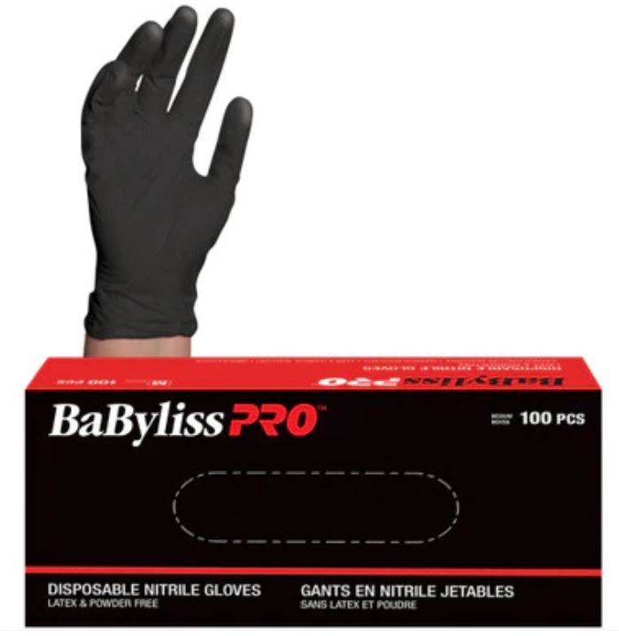 03-070291 BABYLISS PRO NITRILE BLACK GLOVES MEDIUM 100PCS